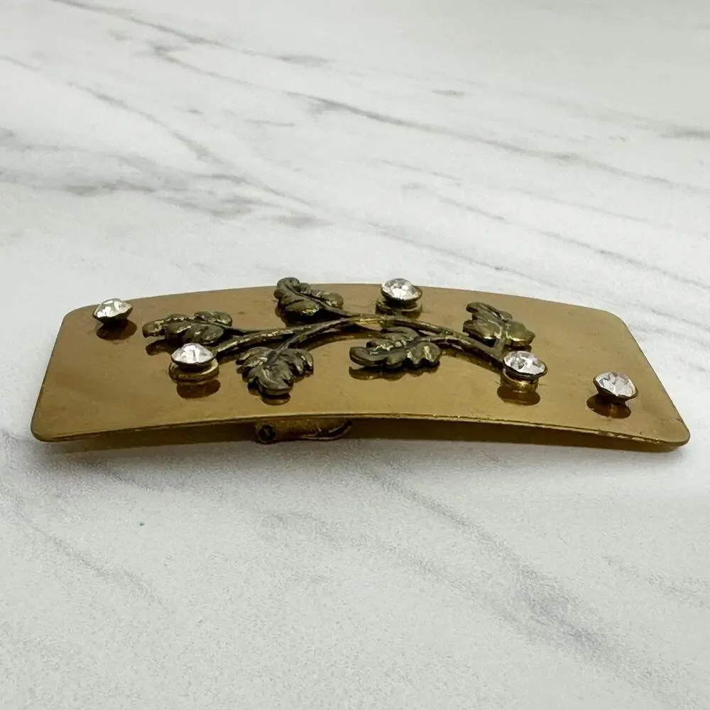 Vintage Rhinestone Floral Gold Tone Cinch Belt Buckle